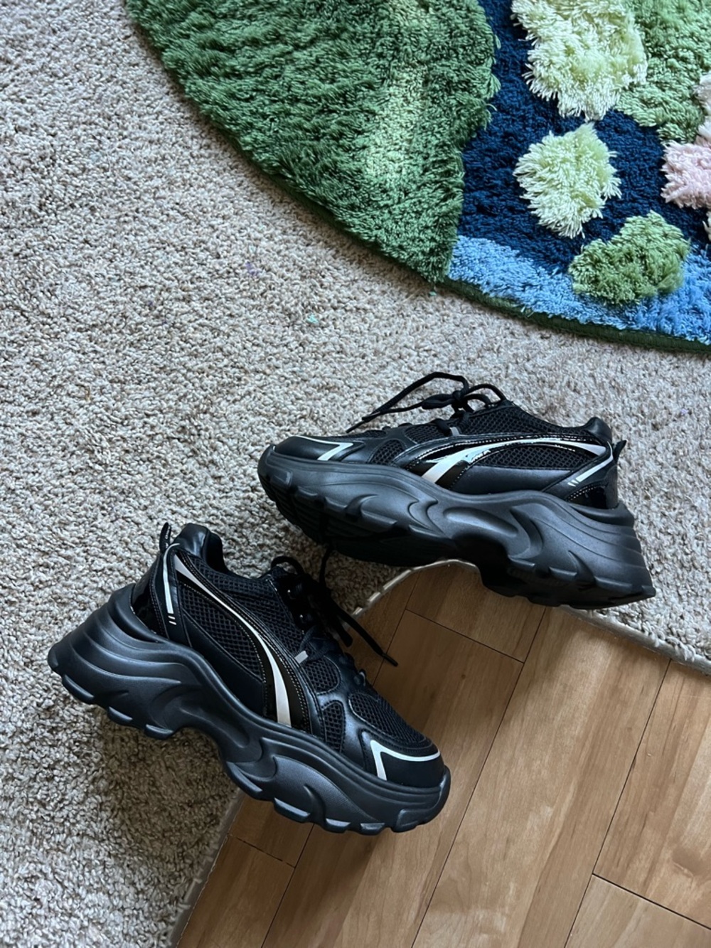 Black Chunky Mesh Sneakers - Reflective Accents